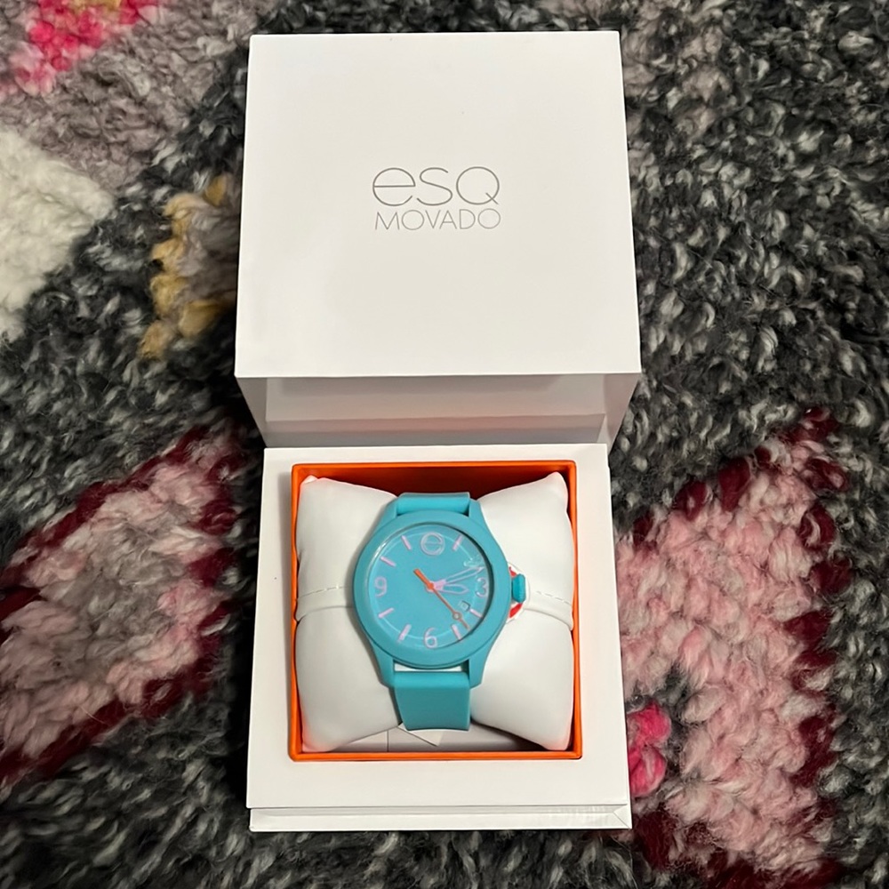 Movado Esq Turquoise Silicone Watch Swiss Quartz